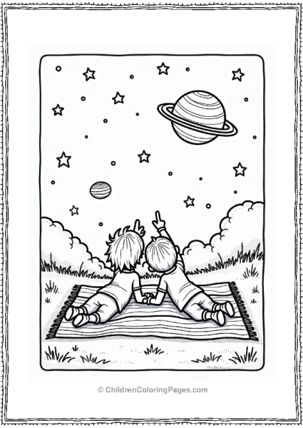 Solar System Children Stargazing Under Falling Stars Free PDF Printable