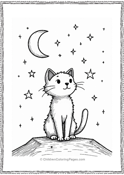 Solar System Cute Cat In A Starry Night Sky Free PDF Printable