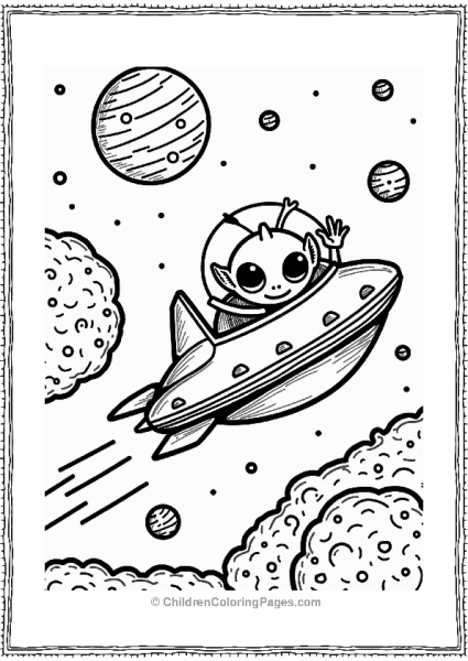 Solar System Friendly Alien In A Colorful Asteroid Belt Free PDF Printable