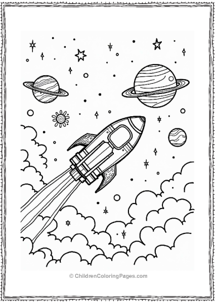 Solar System Playful Spaceship In A Colorful Cosmic Cloud Free PDF Printable