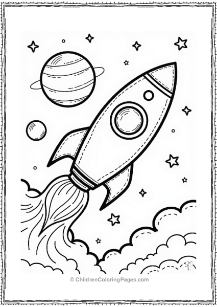 Solar System Rocket Ship In A Starry Sky Free PDF Printable