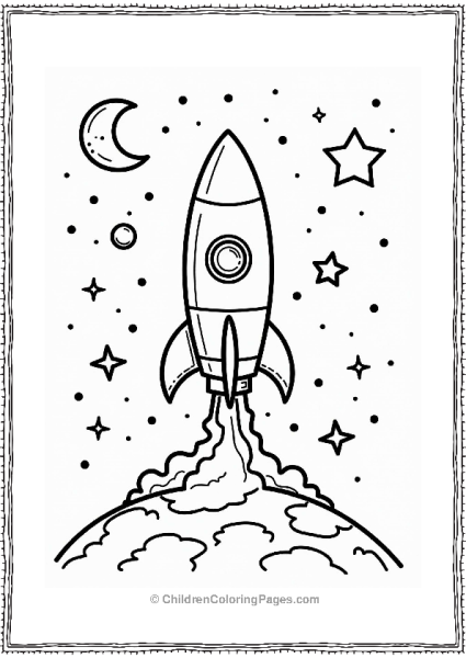 Solar System Rocket Ship In A Starry Space Free PDF Printable