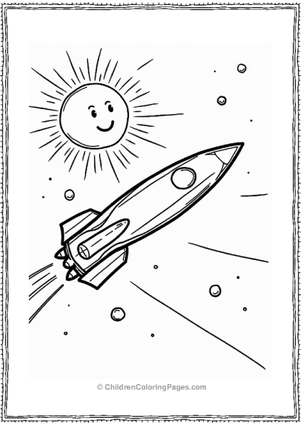 Solar System Sleek Spaceship Past A Smiling Sun Free PDF Printable