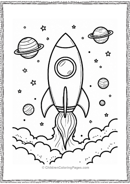 Solar System Space Rocket Among Stars Free PDF Printable