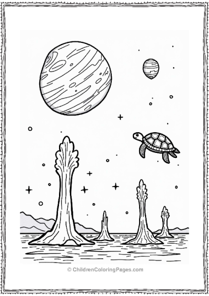 Solar System Triton And Sea Turtle In Space Free PDF Printable