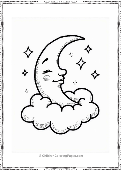 Solar System Waning Crescent Moon On A Fluffy Cloud Free PDF Printable