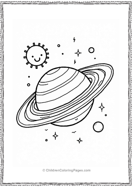 Solar System Whimsical Planet With Oversized Rings And Smiling Sun Free PDF Printable