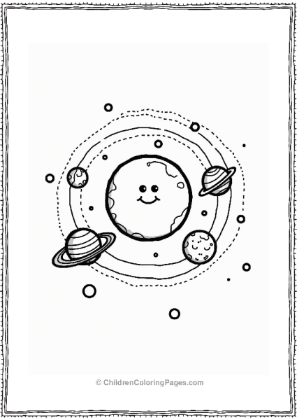 Solar System With Smiling Planets Free PDF Printable