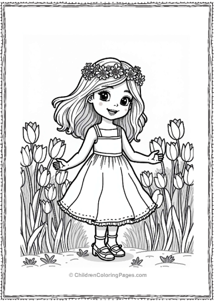 Spring Festival A Girl Dancing Among Tulips Free PDF Printable