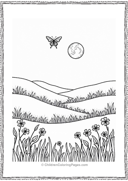 Spring Moonlit Meadow With Butterfly Free PDF Printable