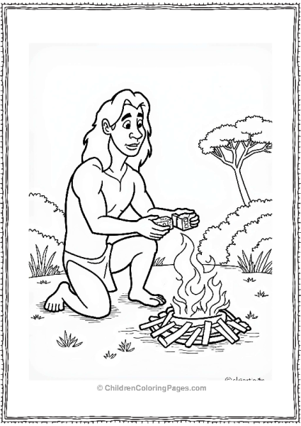 Tarzan Creating Fire With Sparks Free PDF Printable