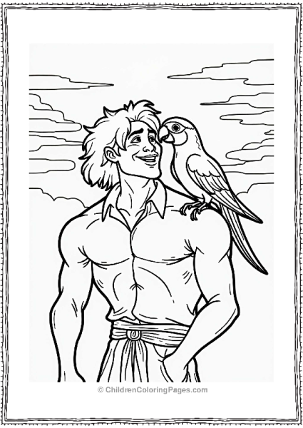Tarzan With A Colorful Parrot At Sunset Free PDF Printable