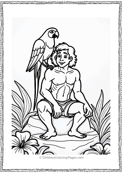 Tarzan With Parrot Among Tropical Flowers Free PDF Printable