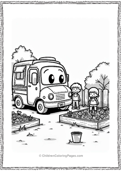 Tayo Helping In A Community Garden Free PDF Printable