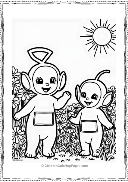 Teletubbies Dipsy And Tinky Winky In A Flower Garden Free PDF Printable