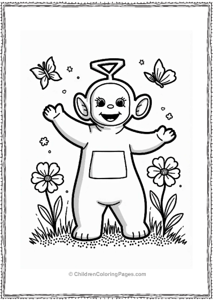 Teletubbies Dipsy Dancing Among Flowers And Butterflies Free PDF Printable