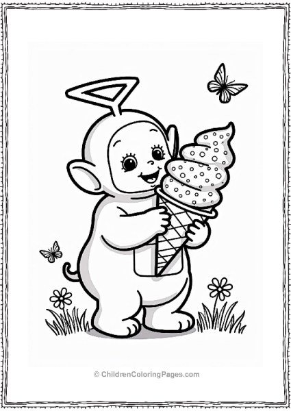 Teletubbies Dipsy Enjoying A Custard Cone In A Sunny Meadow Free PDF Printable