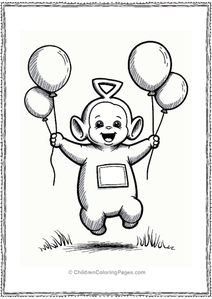 Teletubbies Dipsy Jumping Among Colorful Balloons Free PDF Printable