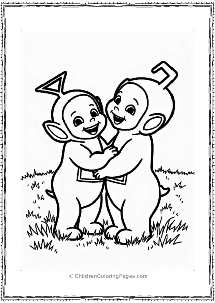 Teletubbies Dipsy Patting Tinky Winky In A Grass Field Free PDF Printable