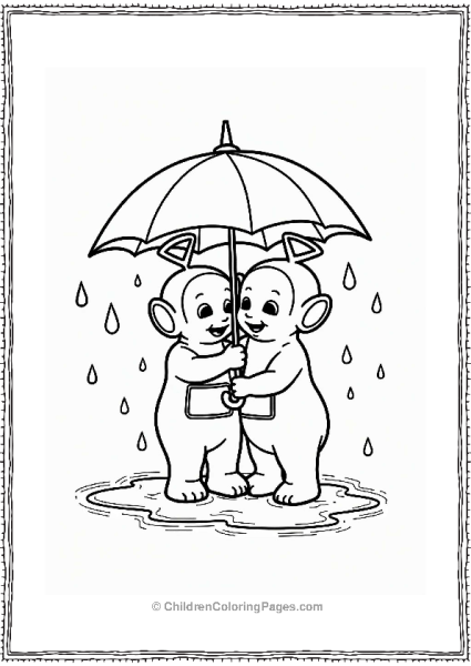 Teletubbies Laa Laa And Dipsy Sharing An Umbrella Free PDF Printable