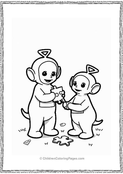 Teletubbies Laa Laa Helping Po With A Puzzle Free PDF Printable