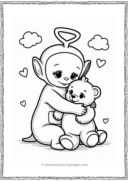 Teletubbies Laa Laa Snuggling With Teddy Bear Free PDF Printable