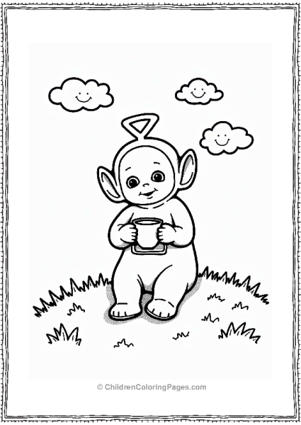 Teletubbies Laa Laa With Custard Cup On A Grassy Hill Free PDF Printable