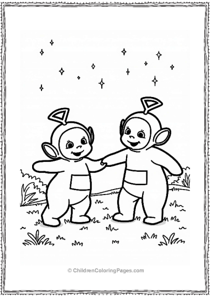 Teletubbies Po And Dipsy Dancing In A Starry Meadow Free PDF Printable