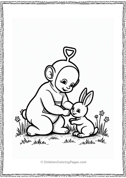 Teletubbies Po And The Little Bunny In A Flower Field Free PDF Printable