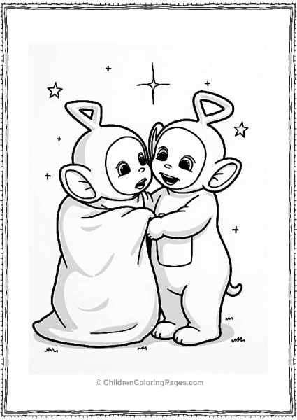 Teletubbies Tinky Winky Helping Laa Laa With A Blanket Free PDF Printable