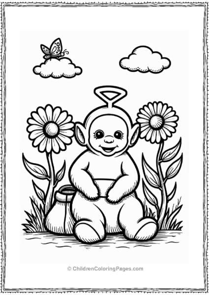 Teletubbies Tinky Winky With Cheerful Flowers Free PDF Printable