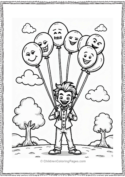 The Joker With Balloons In A Whimsical Scene Free PDF Printable