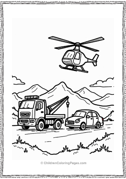 Tow Truck And Rescue Helicopter Scene Free PDF Printable