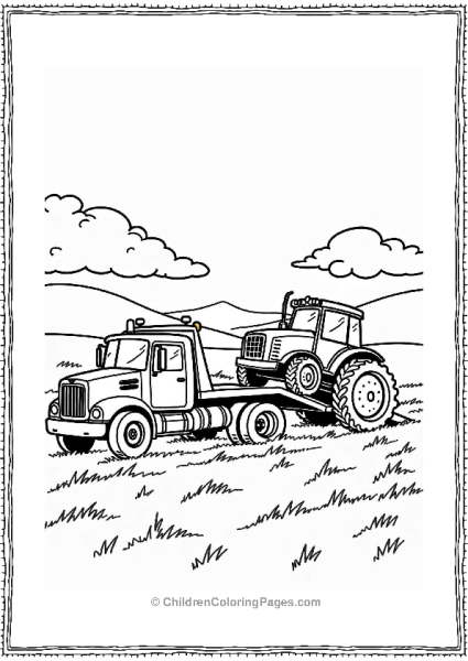 Tow Truck And Tractor In The Field Free PDF Printable