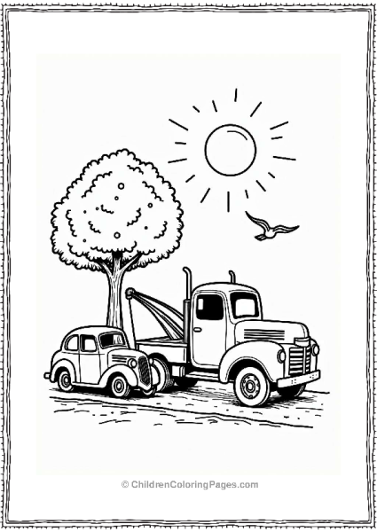 Tow Truck And Vintage Car Under A Tree Free PDF Printable