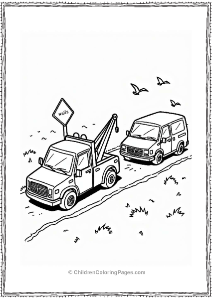 Tow Truck Assisting Stranded Van Free PDF Printable