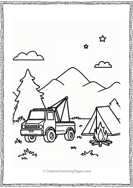 Tow Truck At Campsite With Stars Free PDF Printable