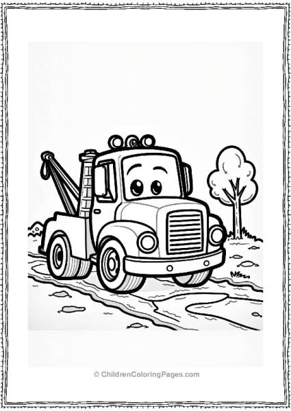 Tow Truck By A Muddy Road Free PDF Printable