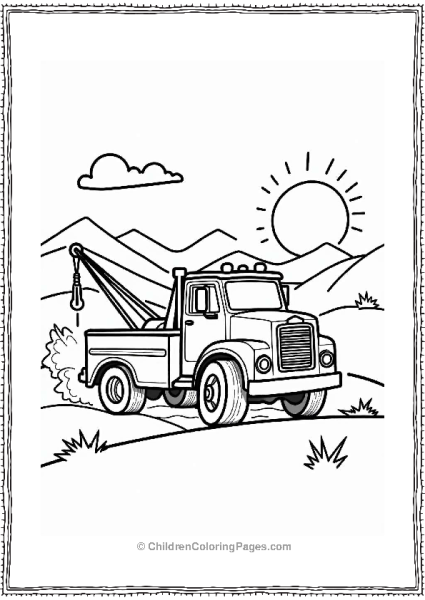 Tow Truck In A Sunset Landscape Free PDF Printable