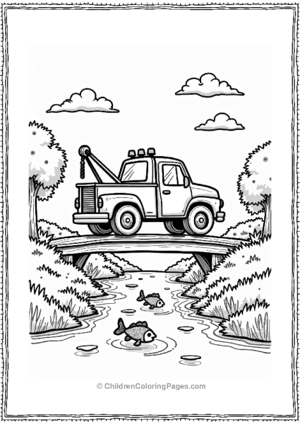 Tow Truck On A Bridge Over Water Free PDF Printable