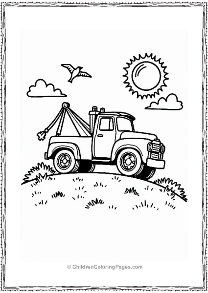 Tow Truck On A Grassy Hill Free PDF Printable