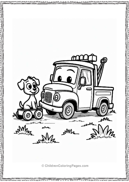 Tow Truck With Playful Puppy Free PDF Printable