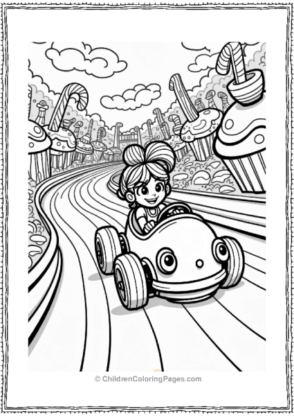 Vanellope Racing In A Colorful Fantasy Track Free PDF Printable