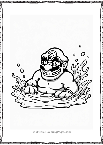 Wario Swimming In A Pool Free PDF Printable