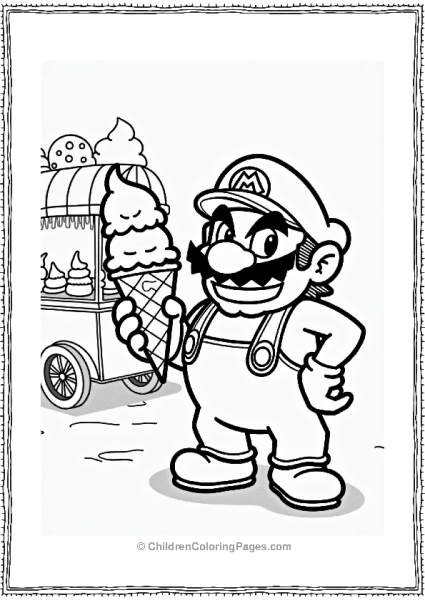 Wario With Ice Cream Cone And Cart Free PDF Printable