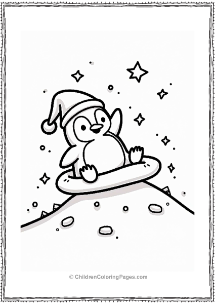 Christmas Whimsical Penguin Sliding Down A Snow Hill Free PDF Printable