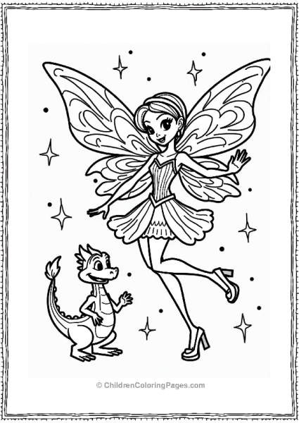 Winx Club Fairy And Playful Dragon Free PDF Printable