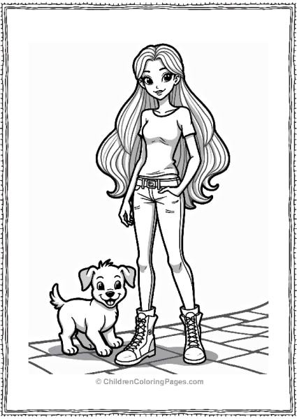 Winx Club Fairy In Casual Wear With Puppy Free PDF Printable