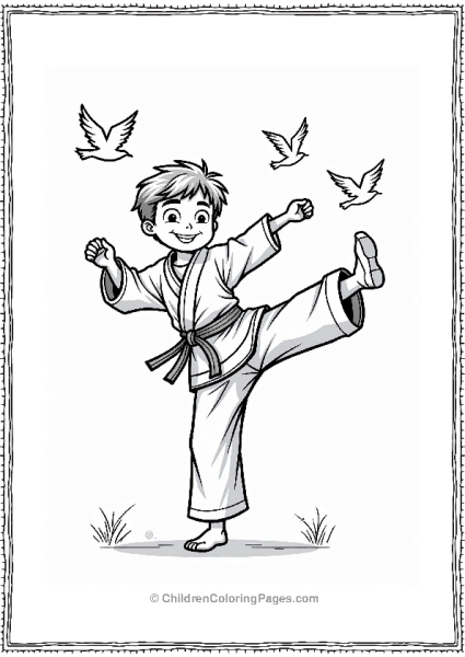 Young Karate Student Practicing A Side Kick Free PDF Printable