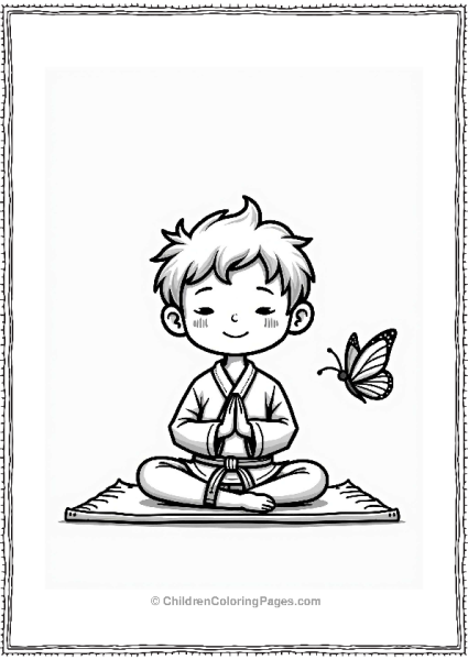 Young Karateka Meditating With Butterfly Free PDF Printable